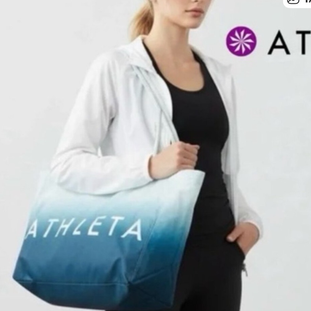 Athleta Ombre Aqua-to-Teal Canvas Tote